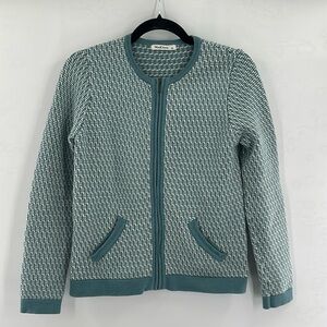 WoolOvers Full Zip Geometric‎ Full Zip Cardigan Teal XS